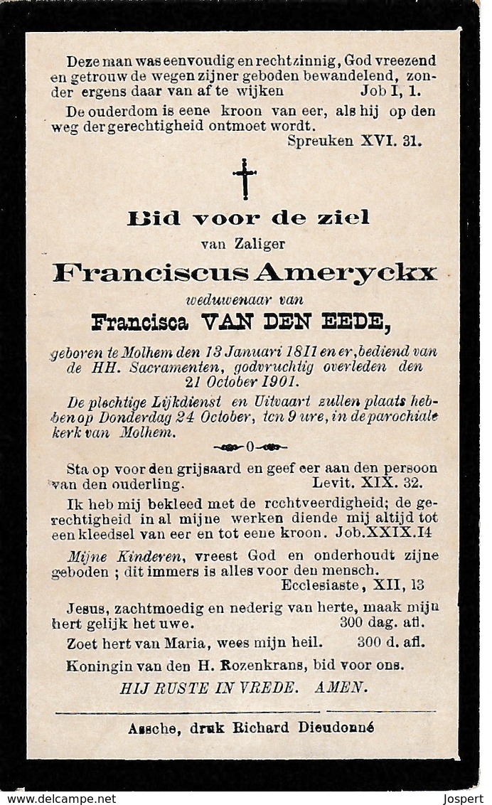 Mollem, Molhem, 1901, Franciscus Ameryckx, Van Den Eede - Images Religieuses