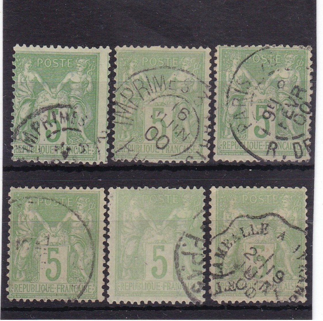 # Z.10902 France Republic 1898 - 1900 Type III. 6 X Value 5 C. Used, Yvert 102, Michel 84: Pax & Mercur - 1898-1900 Sage (Tipo III)