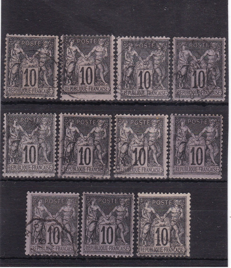 # Z.10903 France Republic 1898 - 1900 Type III. 11 X Value 10 C. Used, Yvert 103: Pax & Mercur - 1898-1900 Sage (Type III)