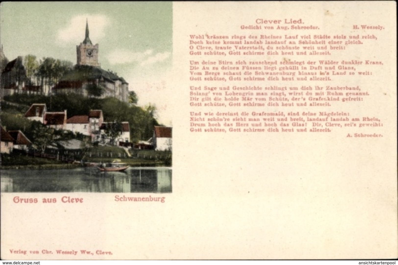 Chanson Cp Kleve Am Niederrhein, Clever Lied, Aug. Schroeder, Schwanenburg - Other & Unclassified