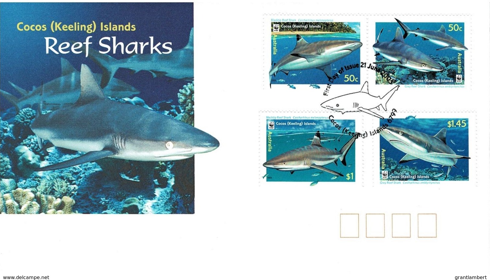 Cocos Islands 2005 Reef Sharks WWF FDC - Cocos (Keeling) Islands