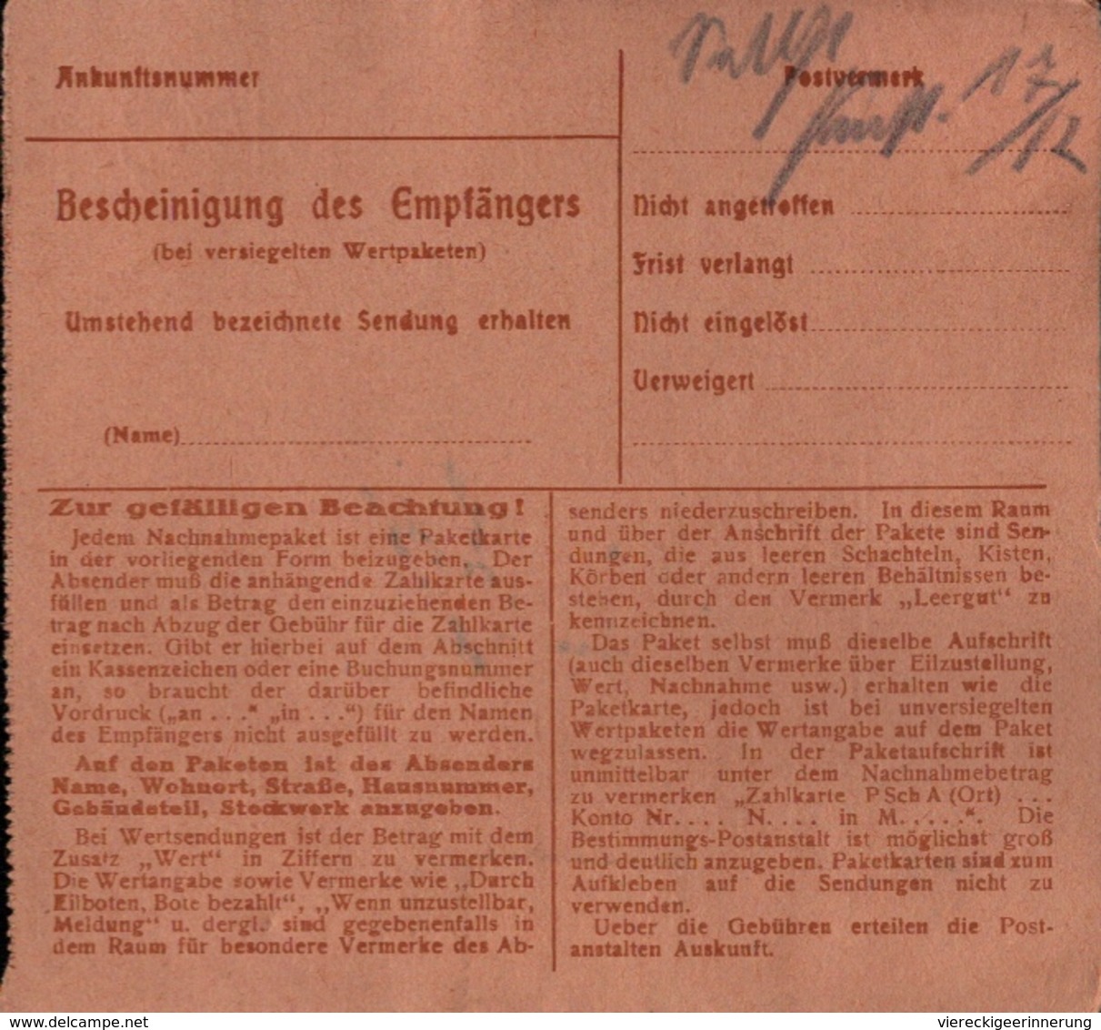 ! 1934 Nachnahme Paketkarte Deutsches Reich, Klingenthal In Sachsen, Rottleberode - Storia Postale