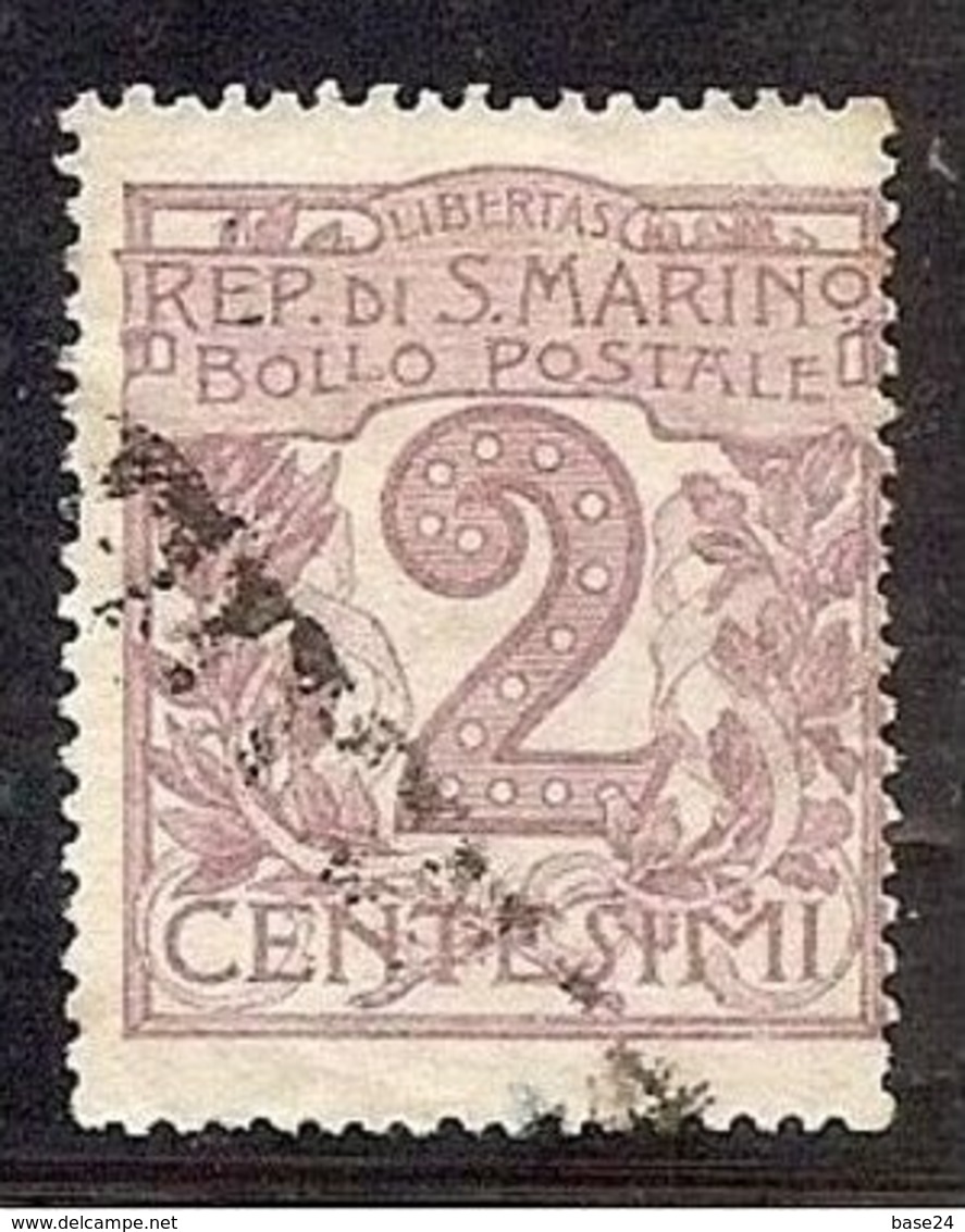 1903 San Marino Saint Marin CIFRA O VEDUTA 2c Violetto (34) Usato USED - Usati