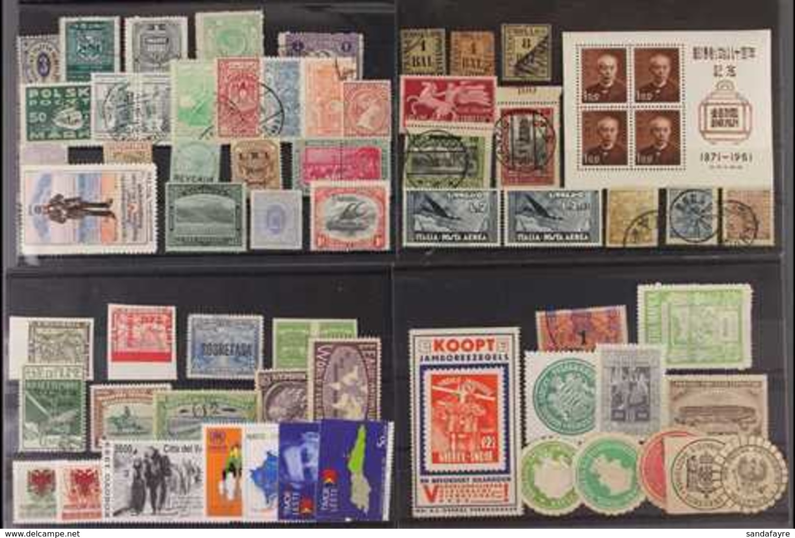 INTERESTING AND UNUSUAL ARRAY IN AN OLD AUCTION FOLDER Worldwide Philatelic Curiosities Displayed On About Twenty Stockc - Autres & Non Classés