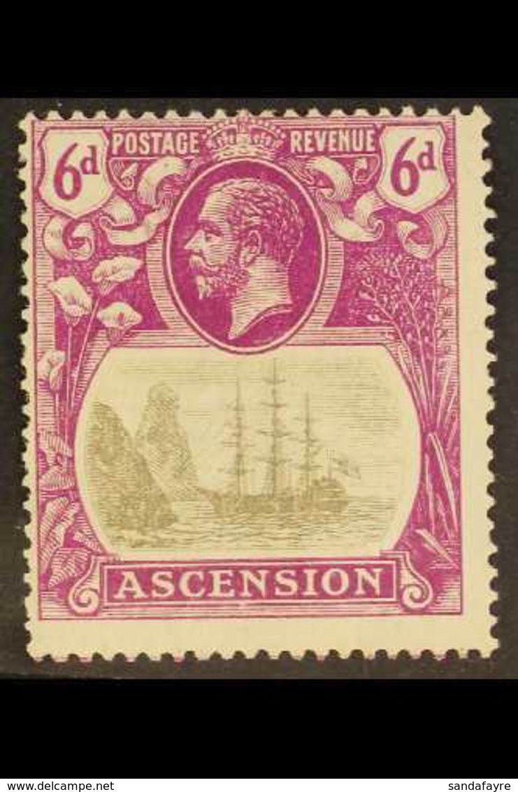 1924-33 6d Grey-black And Bright Purple "Cleft Rock" Variety, SG 16c, Lightly Hinged Mint, Centred To Upper Left. For Mo - Ascensione