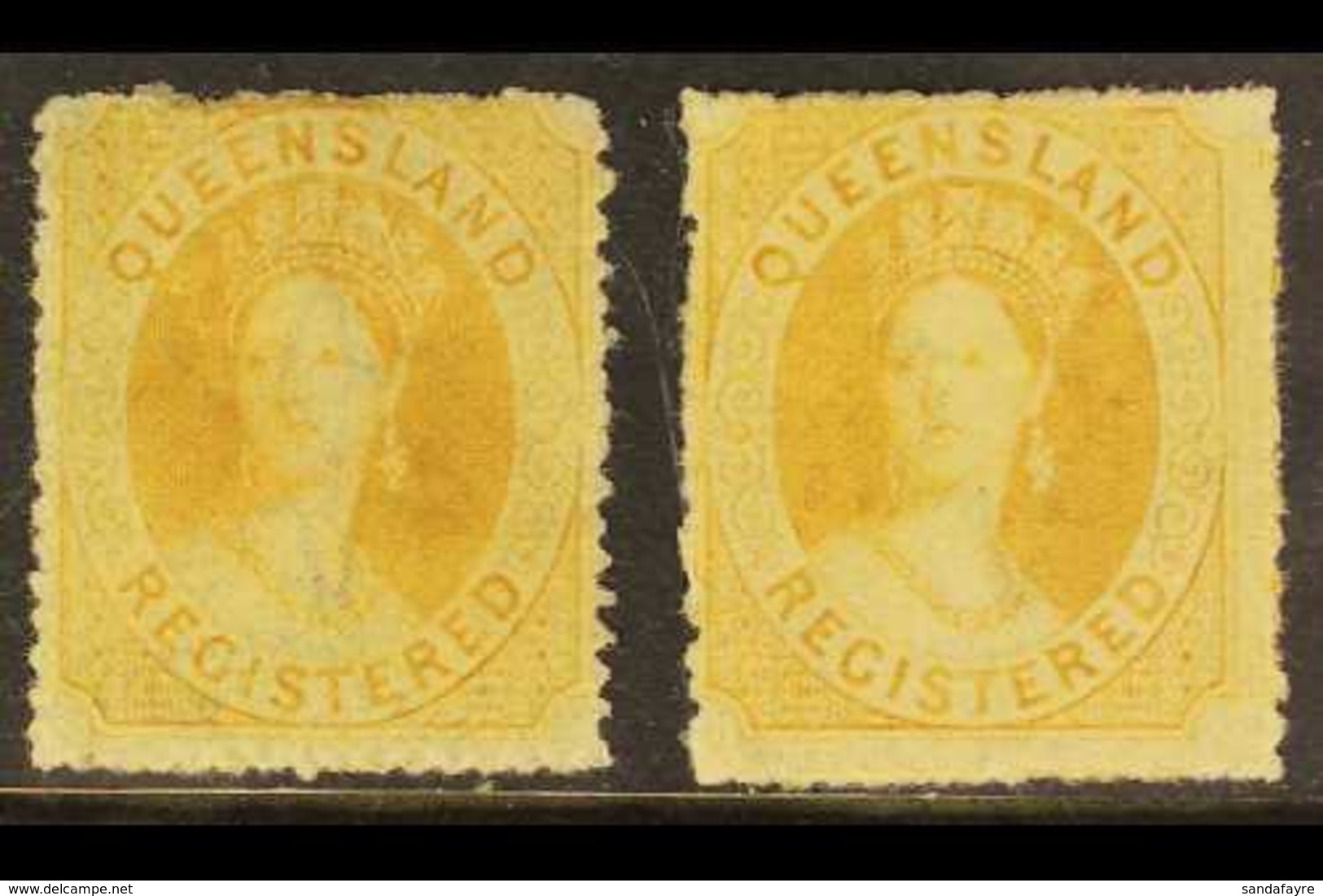 QUEENSLAND 1860-61 'REGISTERED' (6d) Orange- Yellows, Two Examples Exhibiting The 'intermediate Between Clean-cut And Ro - Other & Unclassified