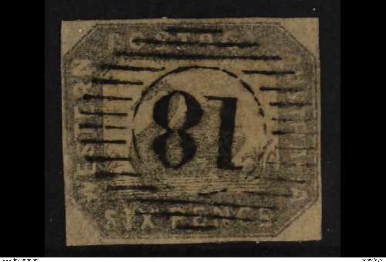 WESTERN AUSTRALIA 1857-59 6d Grey Black Imperf, SG 19, Four Clear Margins, Very Fine Used For More Images, Please Visit  - Altri & Non Classificati