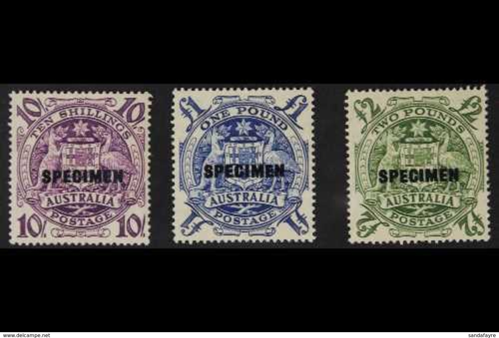 1949-50 Coat Of Arms High Values Set (10s, £1 And £2) Overprinted "SPECIMEN", SG 224bs/24ds, Very Fine Mint. (3 Stamps)  - Autres & Non Classés