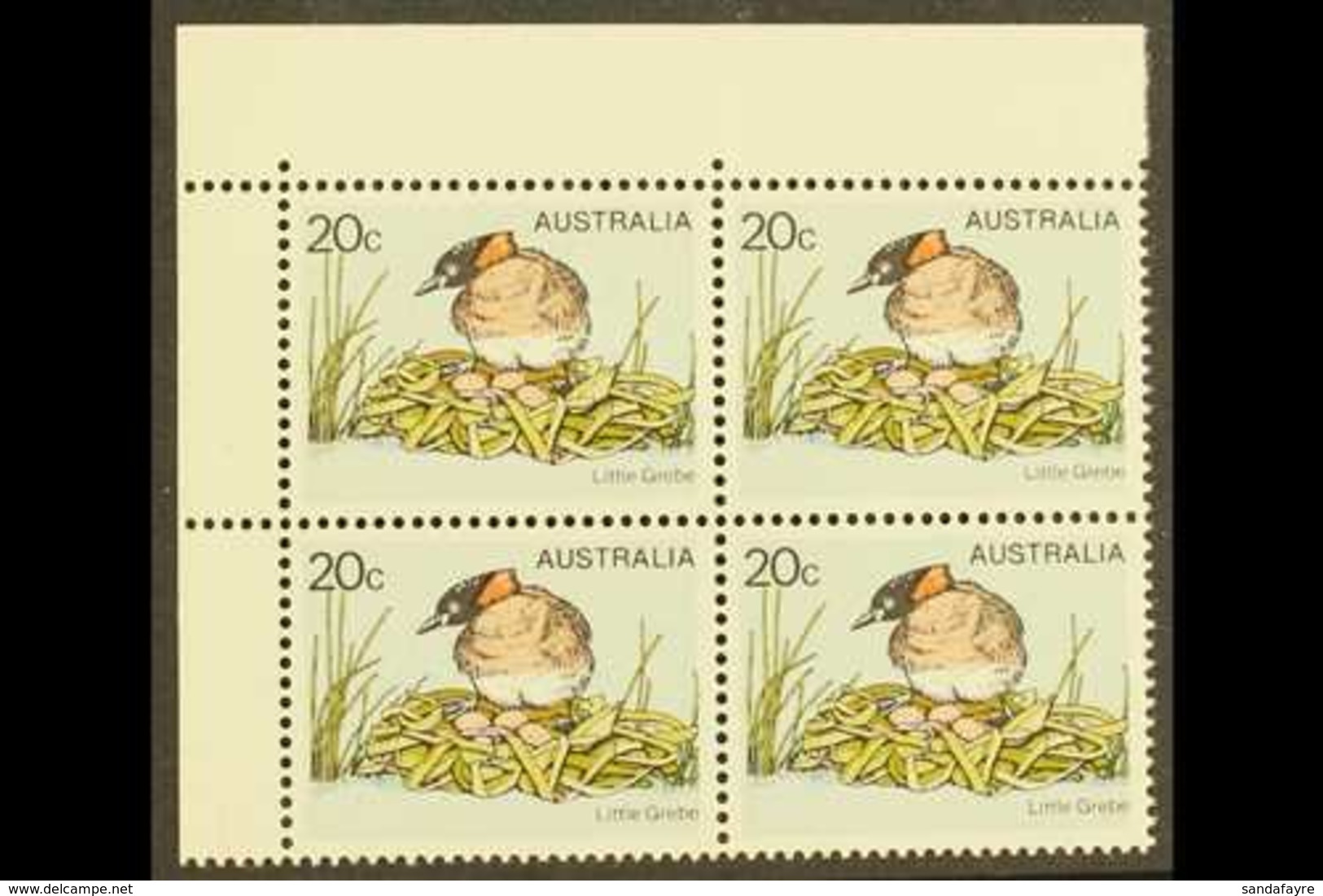 1978 20c Multicoloured "Little Grebe", Variety "yellow Omitted", SG 673a, Superb NHM Corner Block Of 4. For More Images, - Sonstige & Ohne Zuordnung