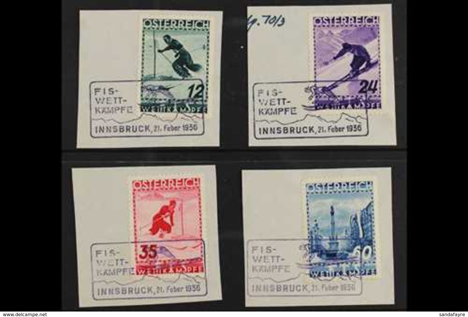 1936 Ski Championship Fund Complete Set (SG 788/91, Michel 623/26), Superb Used On Pieces Tied By Complete Special Cance - Other & Unclassified