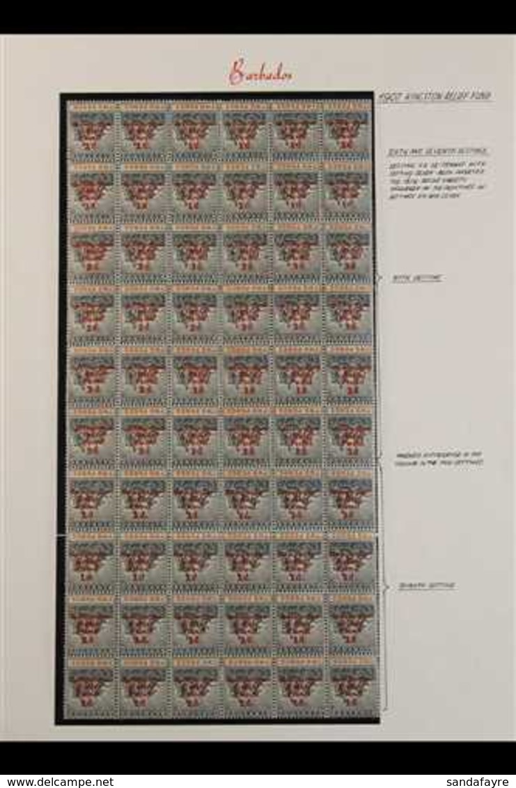 1907 COMPLETE PANE. 1d On 2d Slate-black & Orange "Kingston Relief Fund" Overprint Inverted Variety, SG 153a, Fine Mint  - Barbados (...-1966)