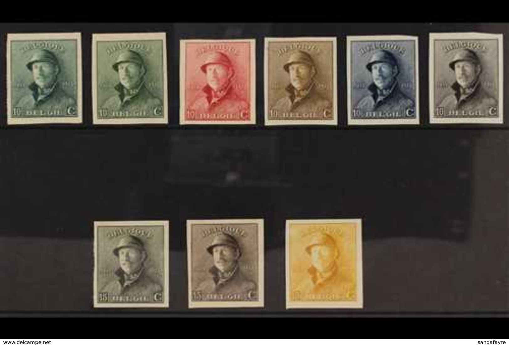 1919 IMPERF COLOUR PLATE PROOFS. 10c & 15c King Albert Tin Hat All Different Group Of Imperf Proofs Printed In Various C - Other & Unclassified