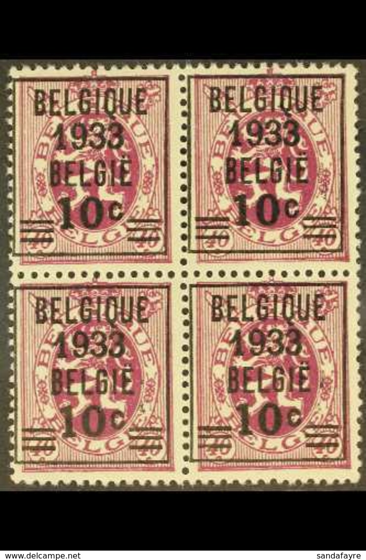 1933 NHM BLOCK OF 4. 10c On 40c Deep Reddish Purple PRECANCEL (Michel 375, COB 375A), NEVER HINGED MINT BLOCK Of 4, Fres - Sonstige & Ohne Zuordnung