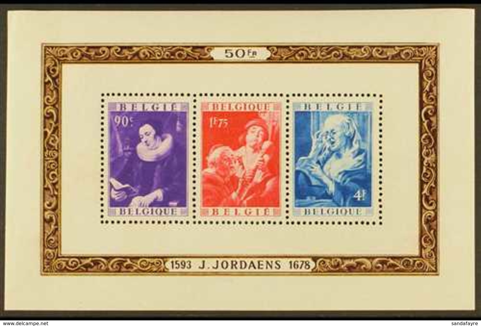 1949  50f Jordaens "Paintings" Mini Sheet, SG MS 1261, Cob Bl 27, Very Fine Mint For More Images, Please Visit Http://ww - Other & Unclassified