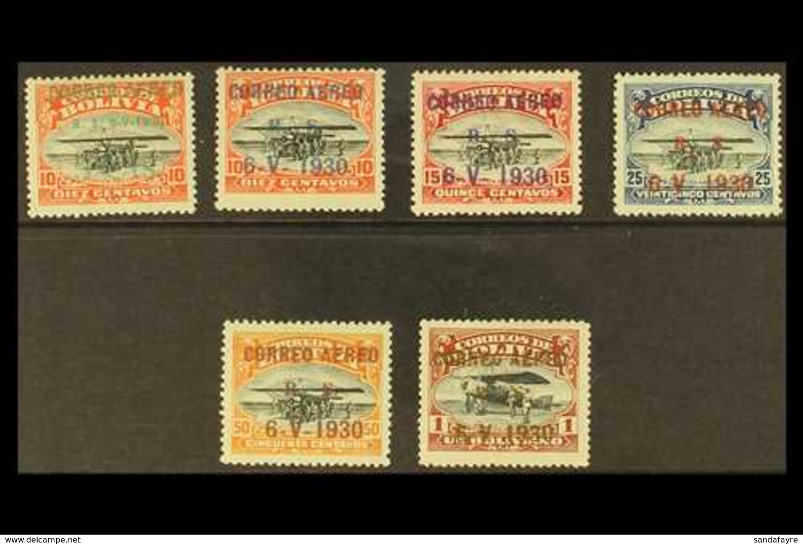 1930 Air Complete Basic Set With "CORREO AEREO" Overprints, SG 228/235 Or Scott C11/C12, C14/C16  Plus C18, Very Fine Mi - Bolivien