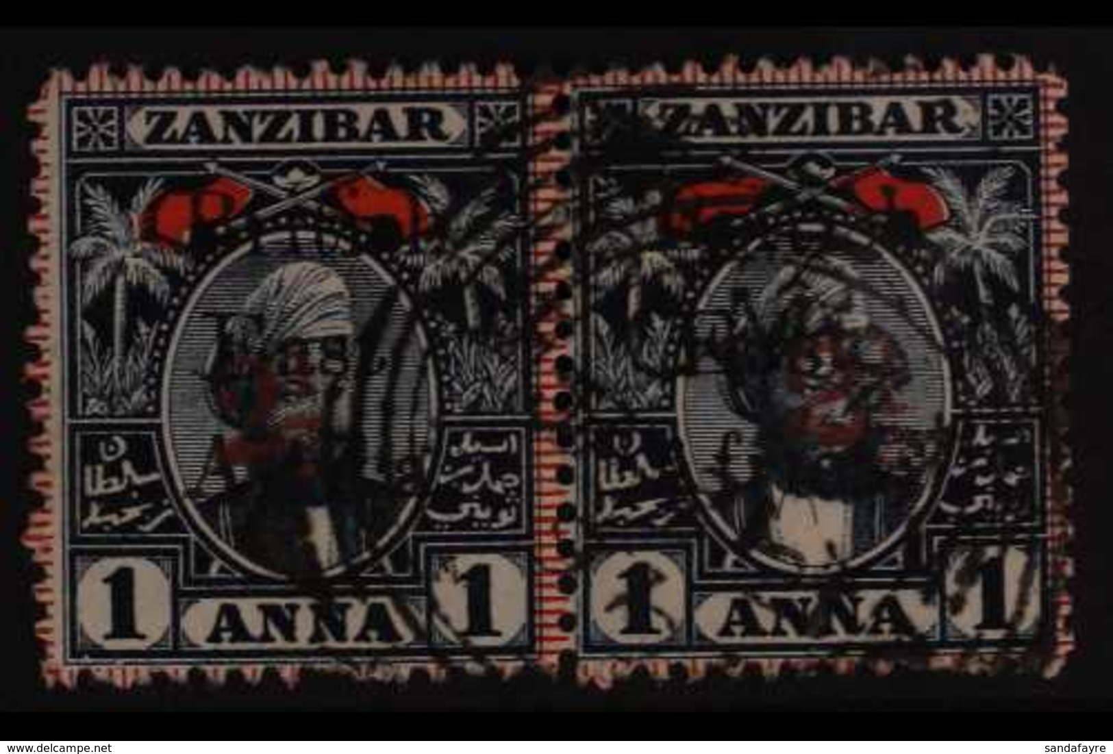 1897 2½ On 1a Indigo And Red Pair With Surch. TYPES 12+13, SG 86+87, Very Fine Used Se-tenant Pairing. Scarce. For More  - Britisch-Ostafrika