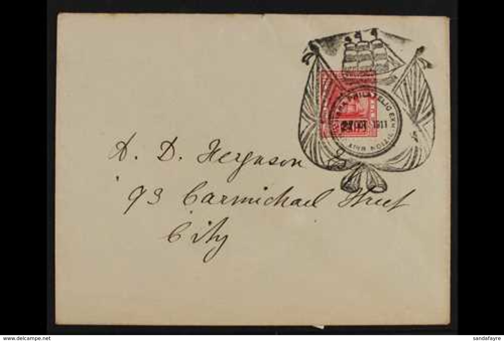 1911 STAMP EXHIBITION (Oct) Neat Locally Used Envelope Bearing 2c Red Ship, Tied By Large Fancy Flags Cancel "British Gu - Britisch-Guayana (...-1966)