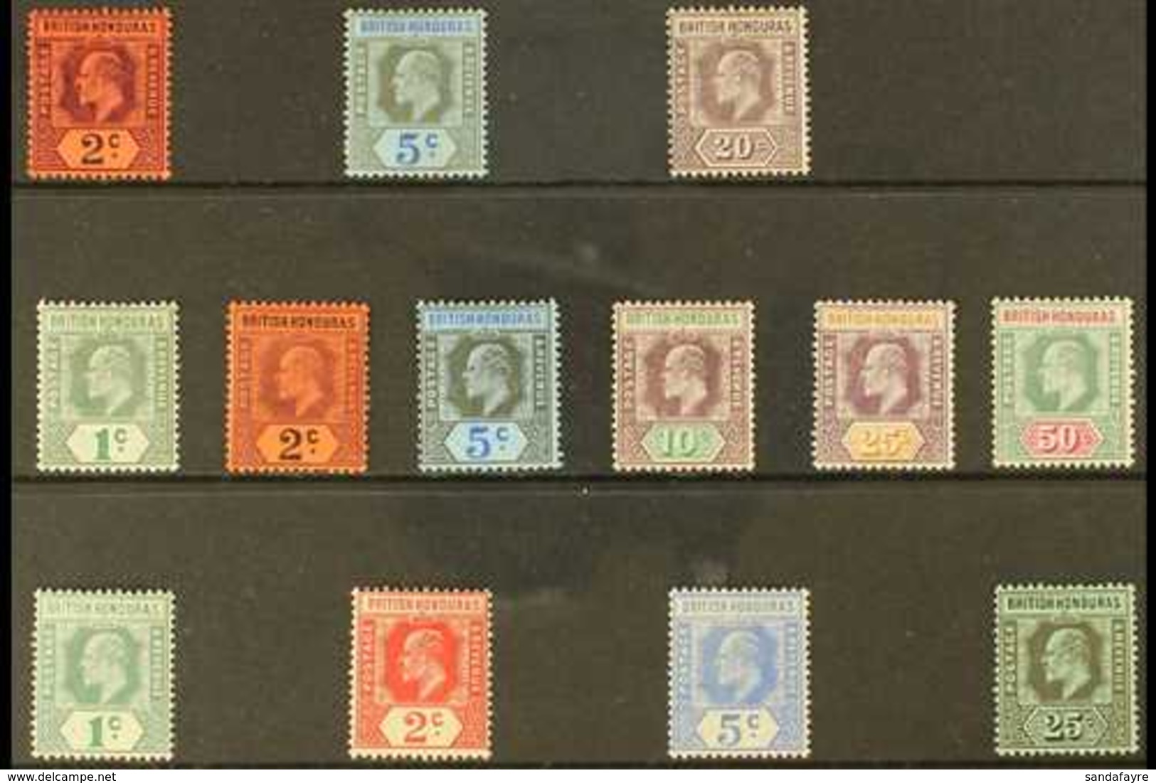 1902-11 MINT KEVII SELECTION Presented On A Stock Card That Includes 1902-04 2c, 5c & 20c, 1904-07 Set To 50c & 1908-11  - Britisch-Honduras (...-1970)