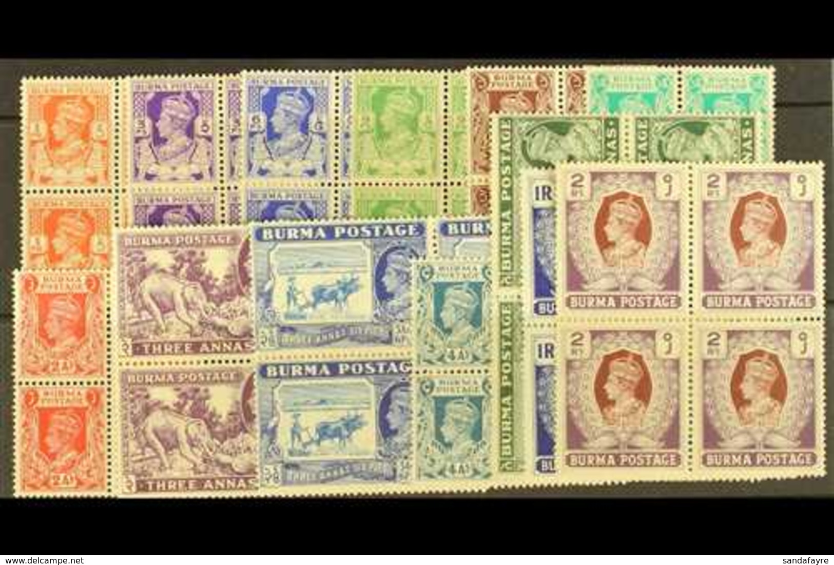 1938-40 Pictorial Definitives Complete (less 3a Dull Violet) To 2r Each In A Never Hinged Mint BLOCK OF FOUR, SG  (13 Bl - Birmania (...-1947)