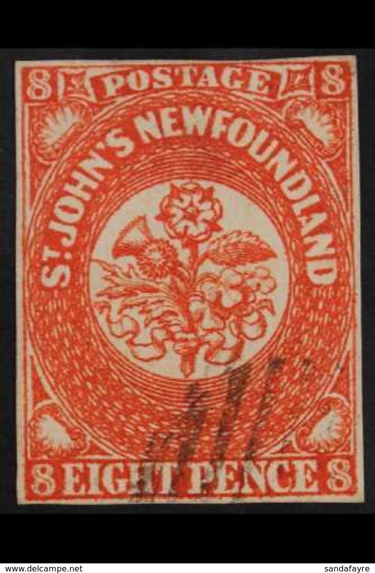 1857-64 8d Scarlet-vermilion, SG 8, Finely Used, Small Thin, Four Clear Margins, Very Fresh, Cat £950. For More Images,  - Other & Unclassified