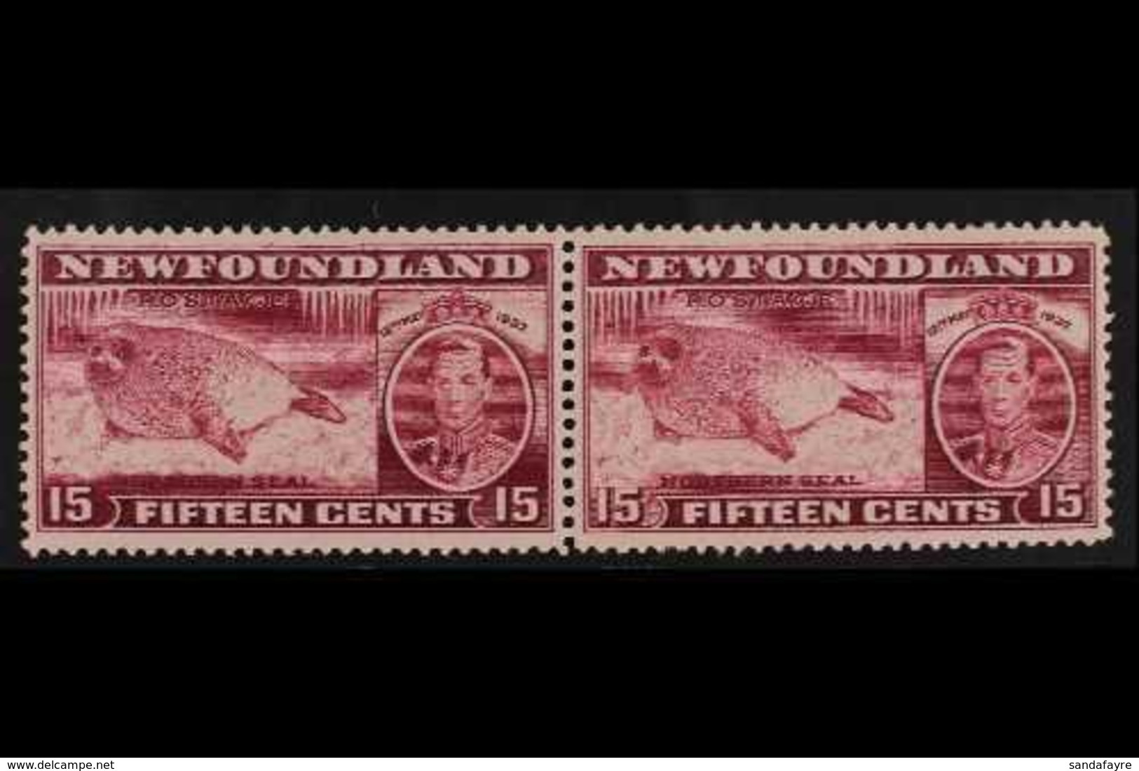 1937 15c Claret Additional Coronation Perf 13½ Horizontal PAIR WITH AND WITHOUT WATERMARK Variety, SG 263ca, Never Hinge - Other & Unclassified