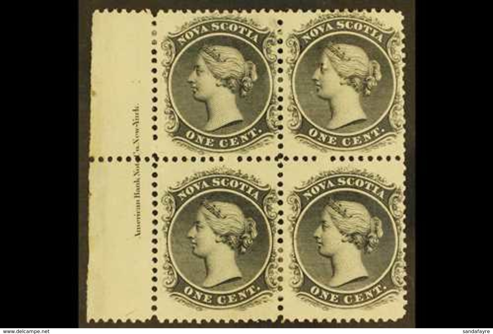 1860 1c Black On White Paper, SG 18, Marginal Inscription Block Of 4, Very Fine Mint. For More Images, Please Visit Http - Sonstige & Ohne Zuordnung