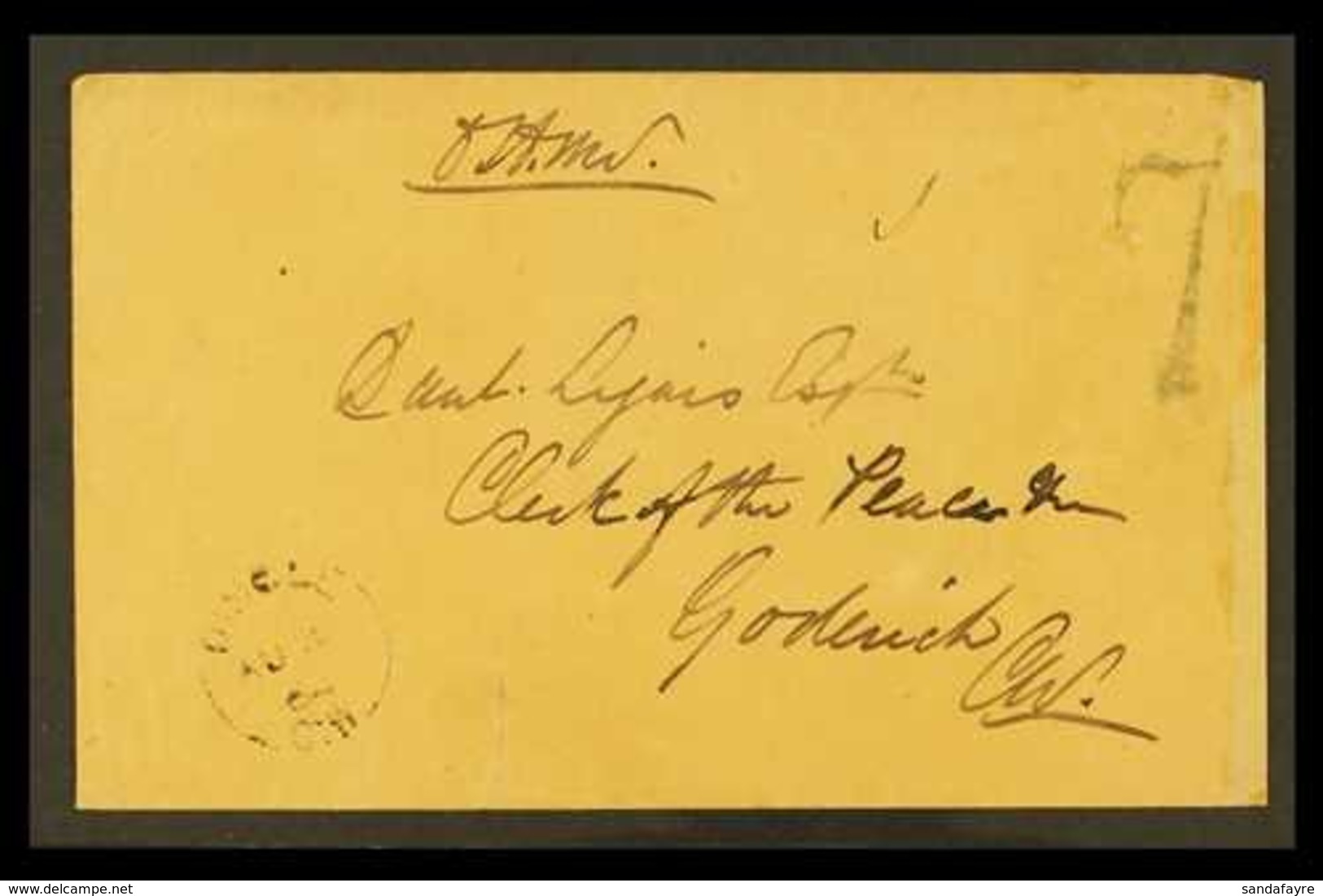 1864 RAILWAY POSTMARK. (4 Aug) Stampless Official Cover Addressed To Goderich With Manuscript 'O.H.M.S.', Large "7" Rate - Other & Unclassified