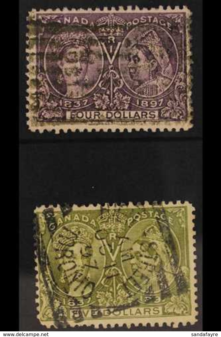 1897 JUBILEE FORGERIES $4 Violet And $5 Olive-green (SG 139/140), Very Convincing Line Engraved FORGERIES Used, Attribut - Altri & Non Classificati
