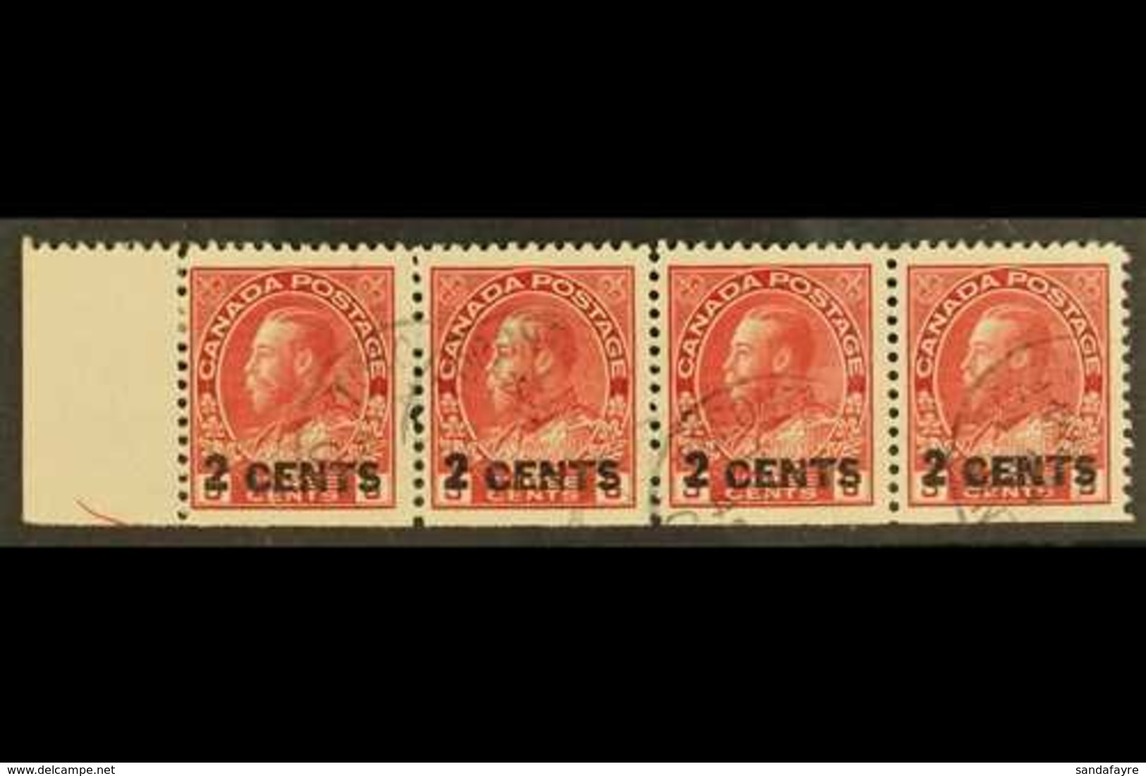 1926 2c On 3c Carmine Surcharge, SG 264, Fine/very Fine Used Horizontal Marginal STRIP Of 4, Very Fresh & Scarce. (4 Sta - Other & Unclassified