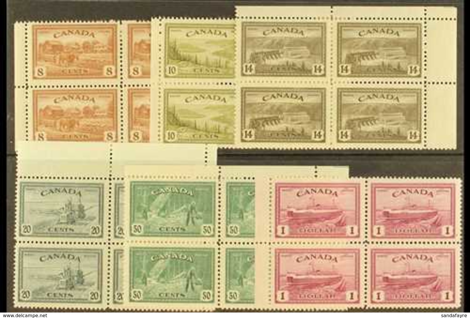 1946-47 Peace Re-conversion "Postage" Set, SG 401/406, FINE MINT/NHM Blocks Of 4 (6 Blocks = 24 Stamps) For More Images, - Other & Unclassified