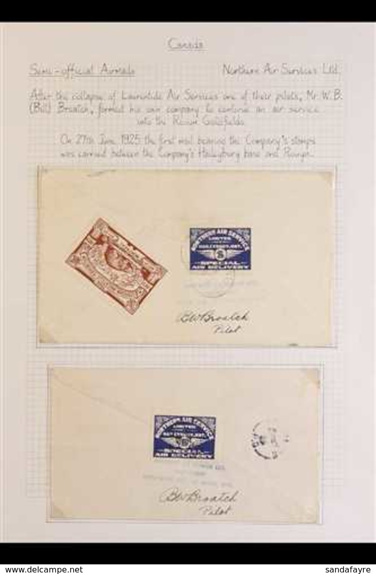 NORTHERN AIR SERVICE 1925 Pair Of Covers Franked Northern Air Services 25c Blue, Uni CL5,  Flown From The Goldfields At  - Otros & Sin Clasificación