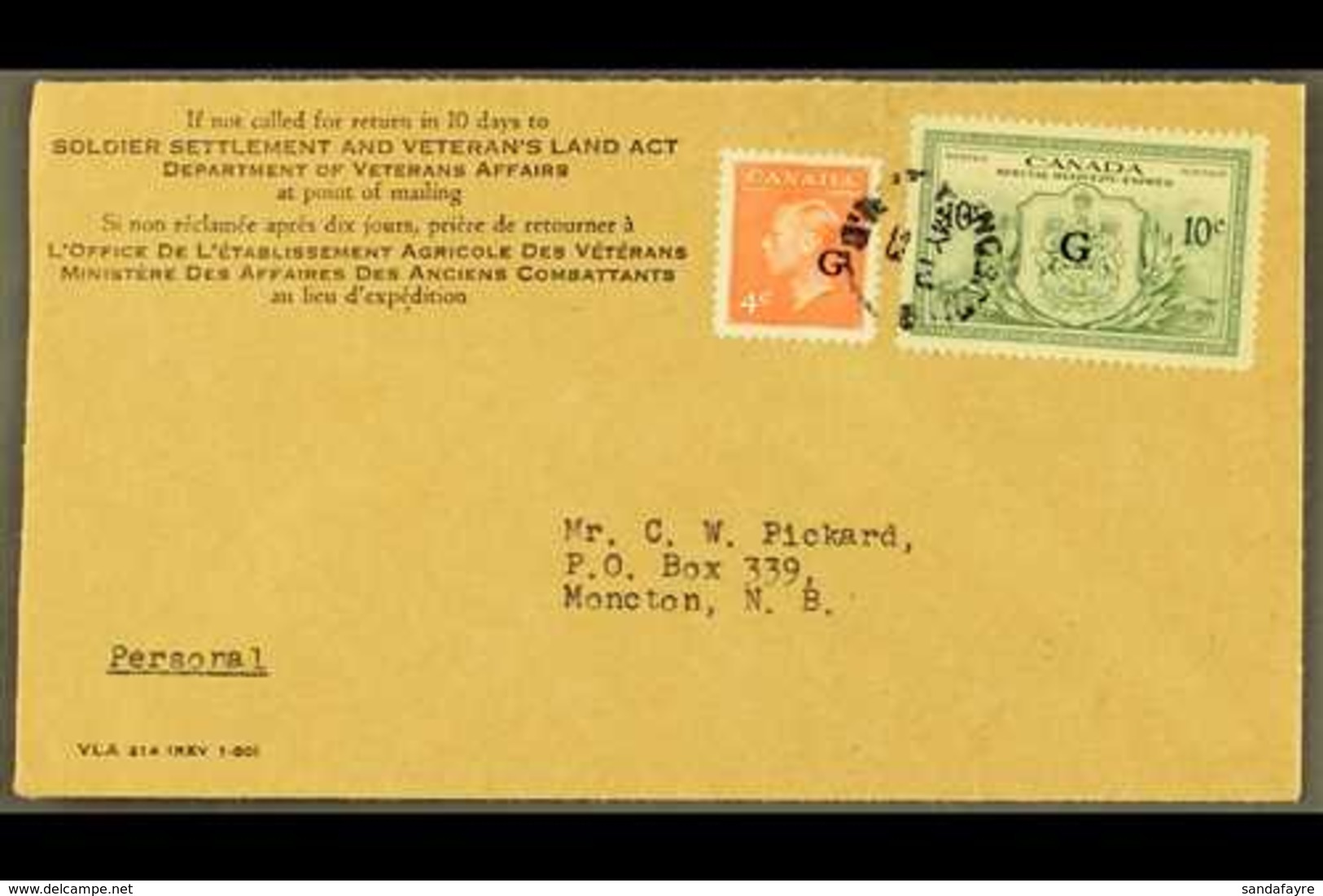 OFFICIAL 1950-7 10c Green With "G" Overprint, SG OS21, Used On 1953 "Soldier Settlement" Cover, Alongside KGVI 4c Vermil - Altri & Non Classificati