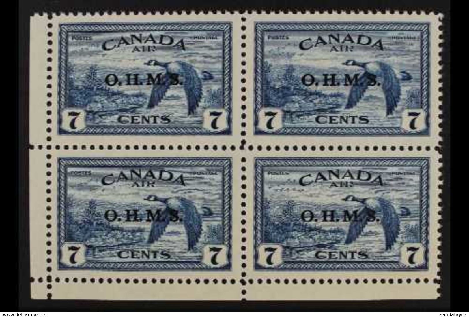 OFFICIALS 1949 7c Blue Air "O.H.M.S." Overprint, SG O171, Never Hinged Mint Lower Left Corner BLOCK Of 4, Very Fresh. (4 - Other & Unclassified