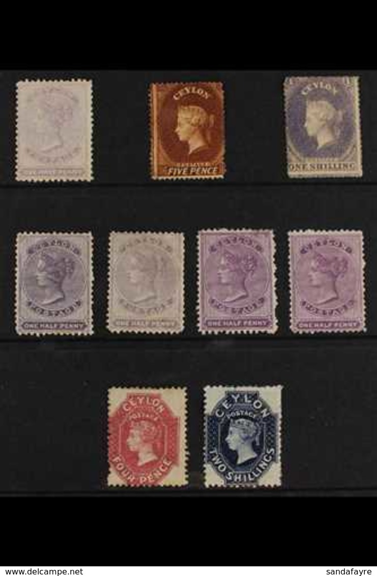 1857-1867 CHALON TYPES. UNUSED GROUP On A Stock Card, A Few Regummed, Includes 1857-64 ½d Perf 12½, 1861-64 5d Clean-cut - Ceylon (...-1947)