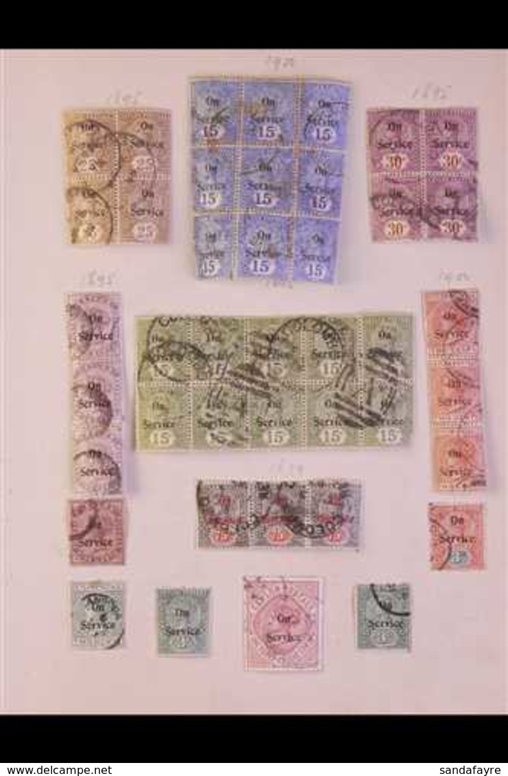 1895 - 1900 OFFICIALS Tremendous Used Group On An Ancient Album Page Includes Some Excellent Used Blocks 4, 9 & 10 & Str - Ceylon (...-1947)