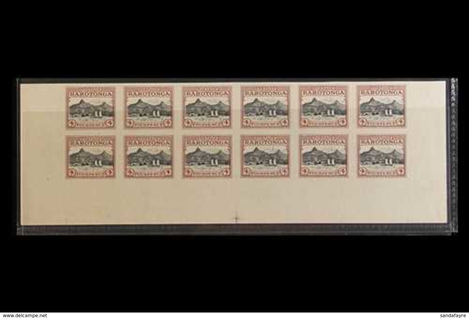 1924/7 4d Raratonga Harbour Colour Trial In Brown And Black, As SG 84, Imperf Bottom Part Sheet Of 12, On Ungummed Paper - Cook Islands