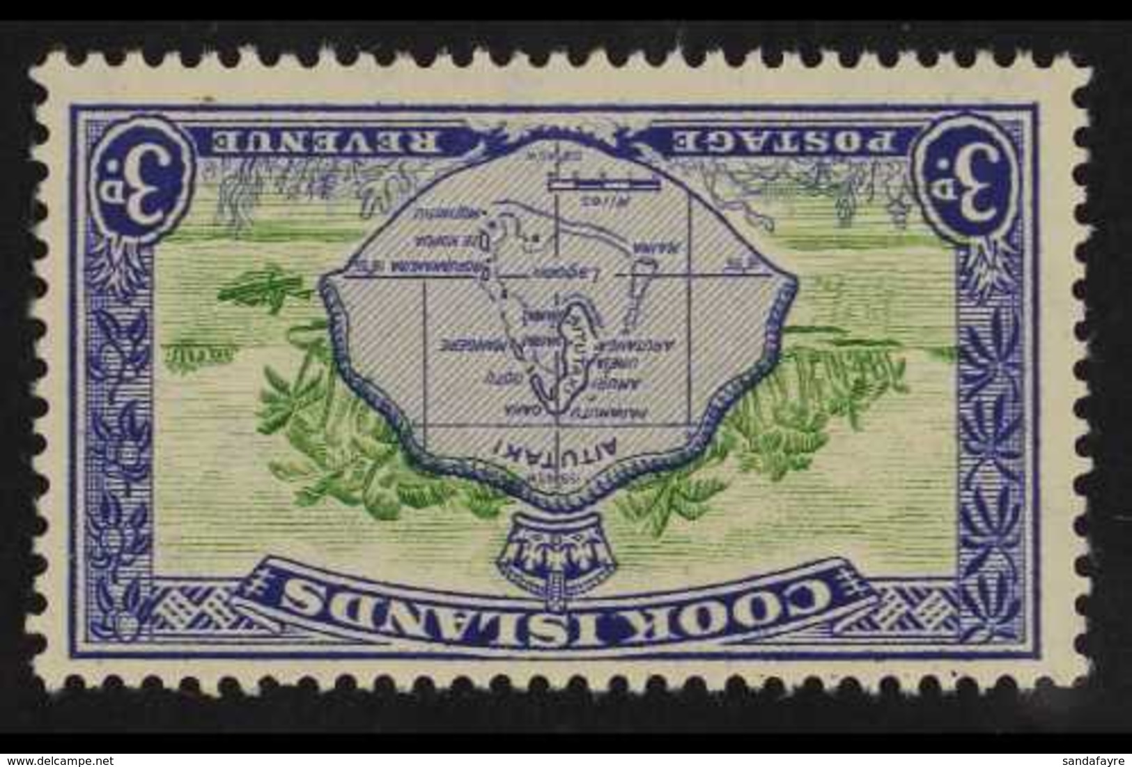 1949 3d Green And Ultramarine, Watermark Inverted, SG 153aw, Never Hinged Mint. For More Images, Please Visit Http://www - Cook Islands