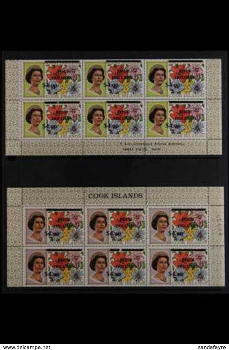 1970 $4 On $8 And $4 On $10 Surcharges, Without Fluorescent Security Markings And With Shiny Gum, SG 335/36, Marginal BL - Cook Islands