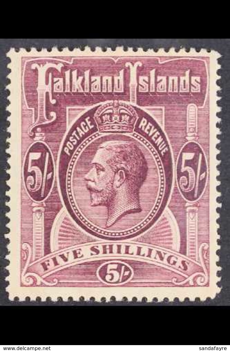 1914 5s Reddish Maroon, SG 67a, Very Fine Mint. For More Images, Please Visit Http://www.sandafayre.com/itemdetails.aspx - Falkland Islands