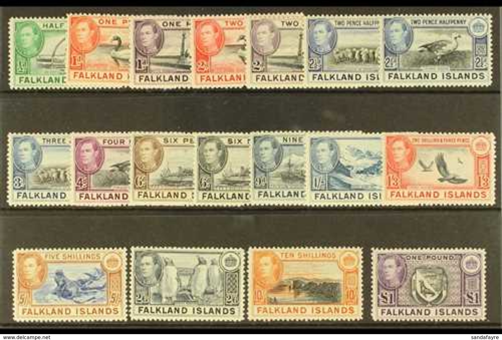 1938-50 Pictorials Complete Set, SG 146/63, Very Fine Mint, Very Fresh. (18 Stamps) For More Images, Please Visit Http:/ - Falkland