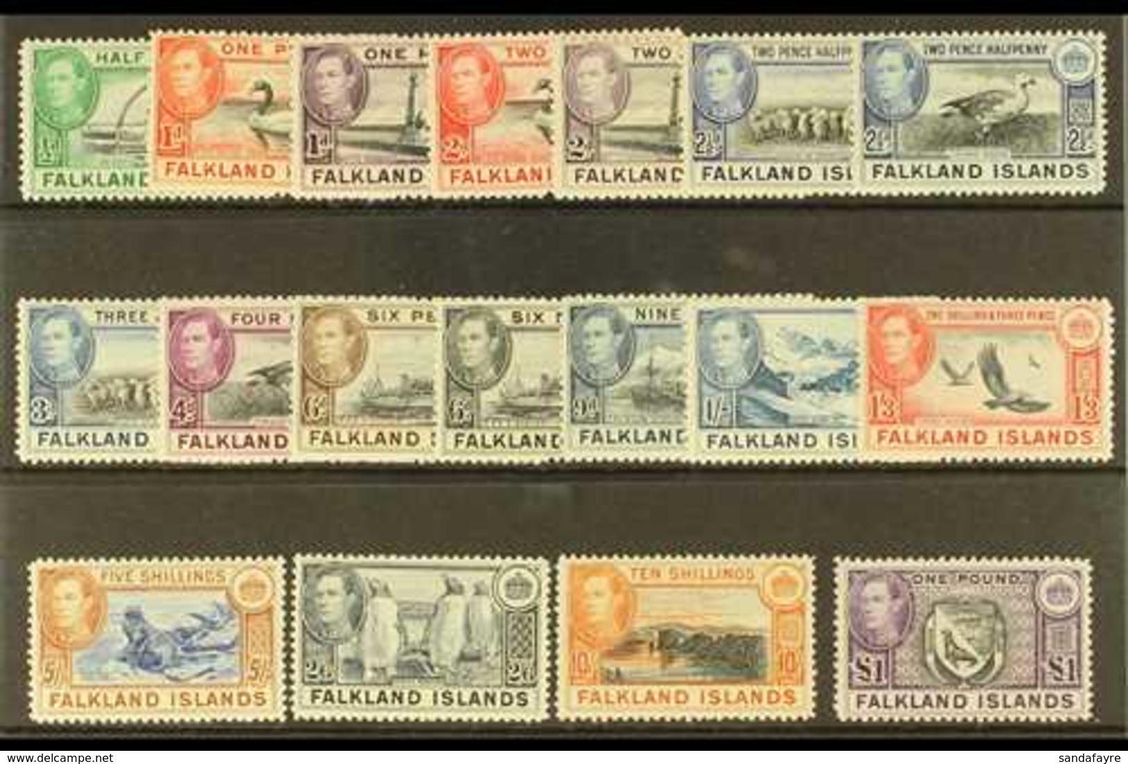 1938-50 Pictorials Complete Set, SG 146/63, Very Fine Mint, Very Fresh. (18 Stamps) For More Images, Please Visit Http:/ - Falkland Islands