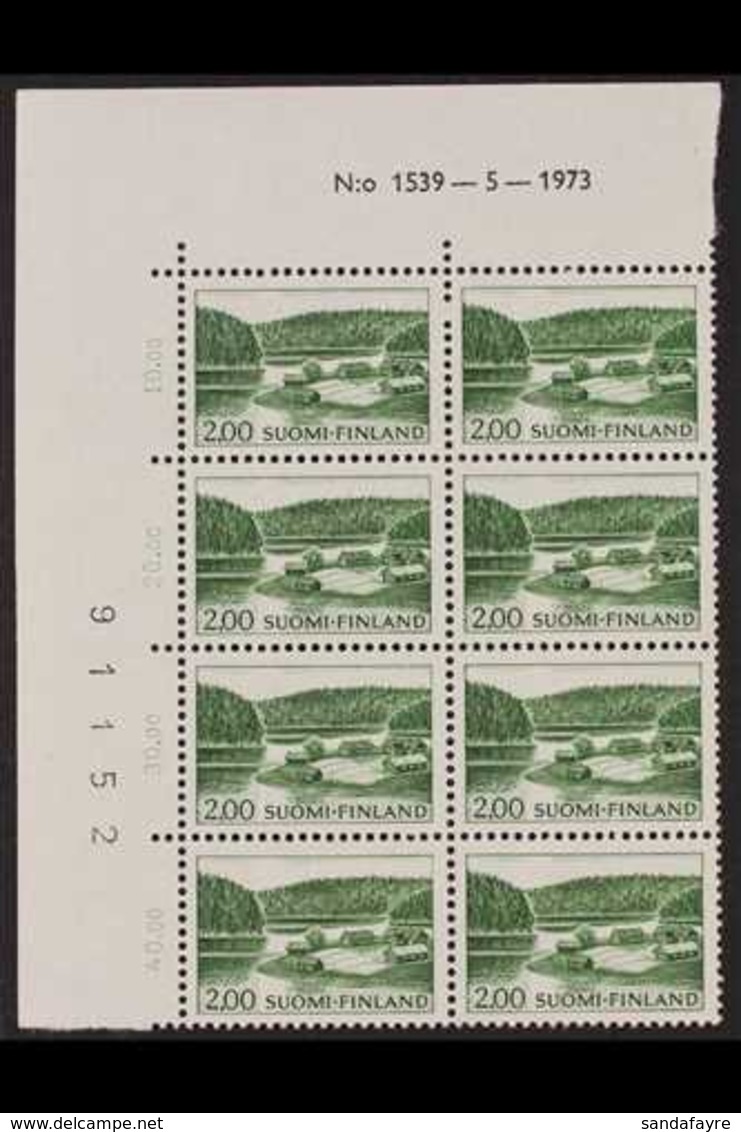 1963-74 Pictorial Definitive 2m Green On Ordinary Paper (SG 675, Facit 592 V1) - A Numbered And Dated CORNER BLOCK OF EI - Other & Unclassified