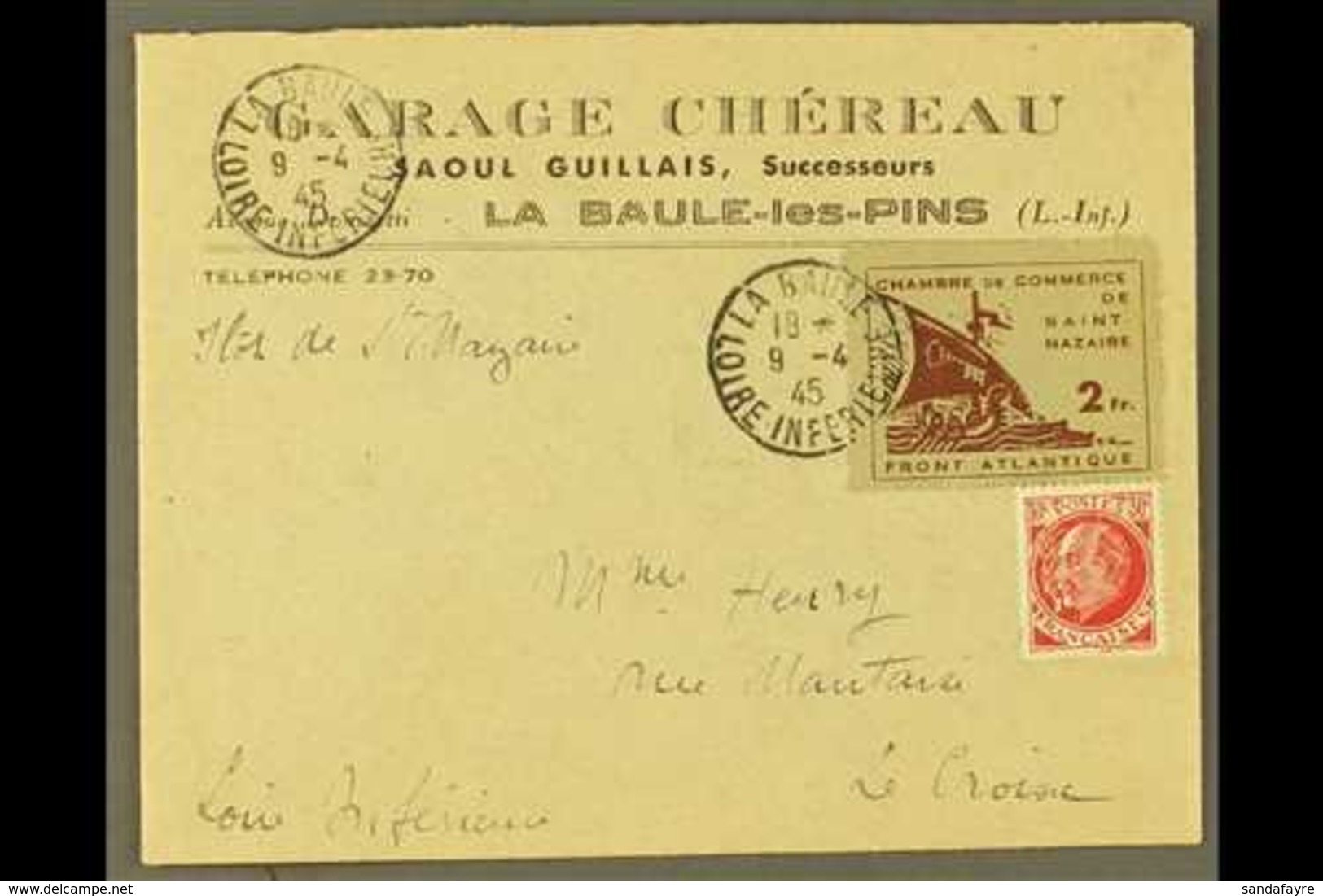 LOCAL POSTS SAINT-NAZAIRE 1945 (9 April) Printed Cover To La Croisic Bearing St Nazaire Chamber Of Commerce 2fr Brown Li - Altri & Non Classificati