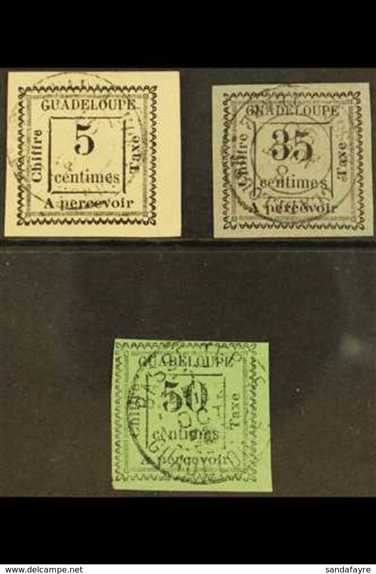 GUADELOUPE POSTAGE DUES 1884 5c Black On White, 35c Black On Drab And 50c Black On Green All Types I Imperf (Yvert 6 & 1 - Altri & Non Classificati