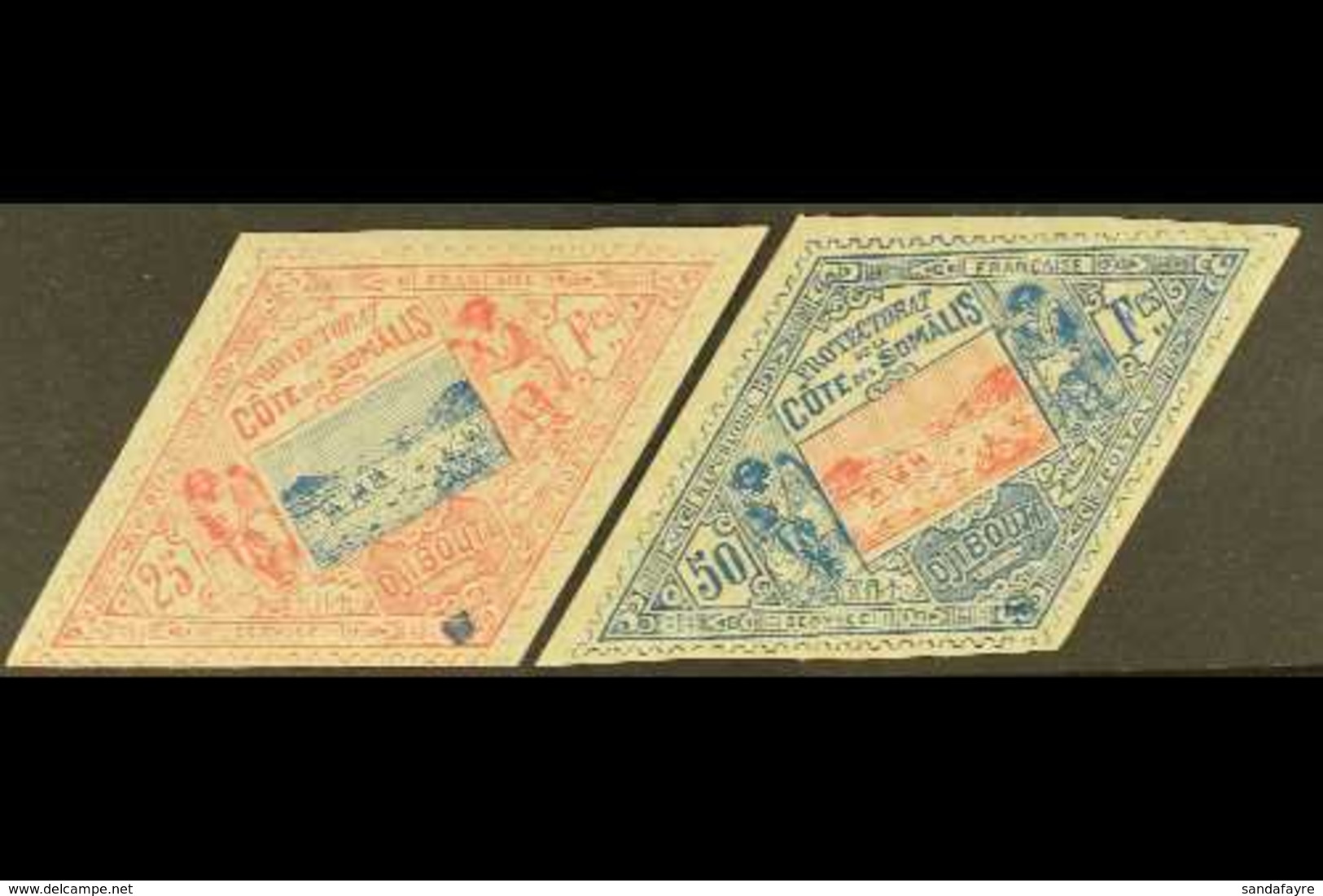 SOMALI COAST 1894-1900 25fr Rose And Blue And 50fr Blue And Rose, Overprinted "S" For SPECIMEN In Blue, Yv 20a/21a Very  - Sonstige & Ohne Zuordnung