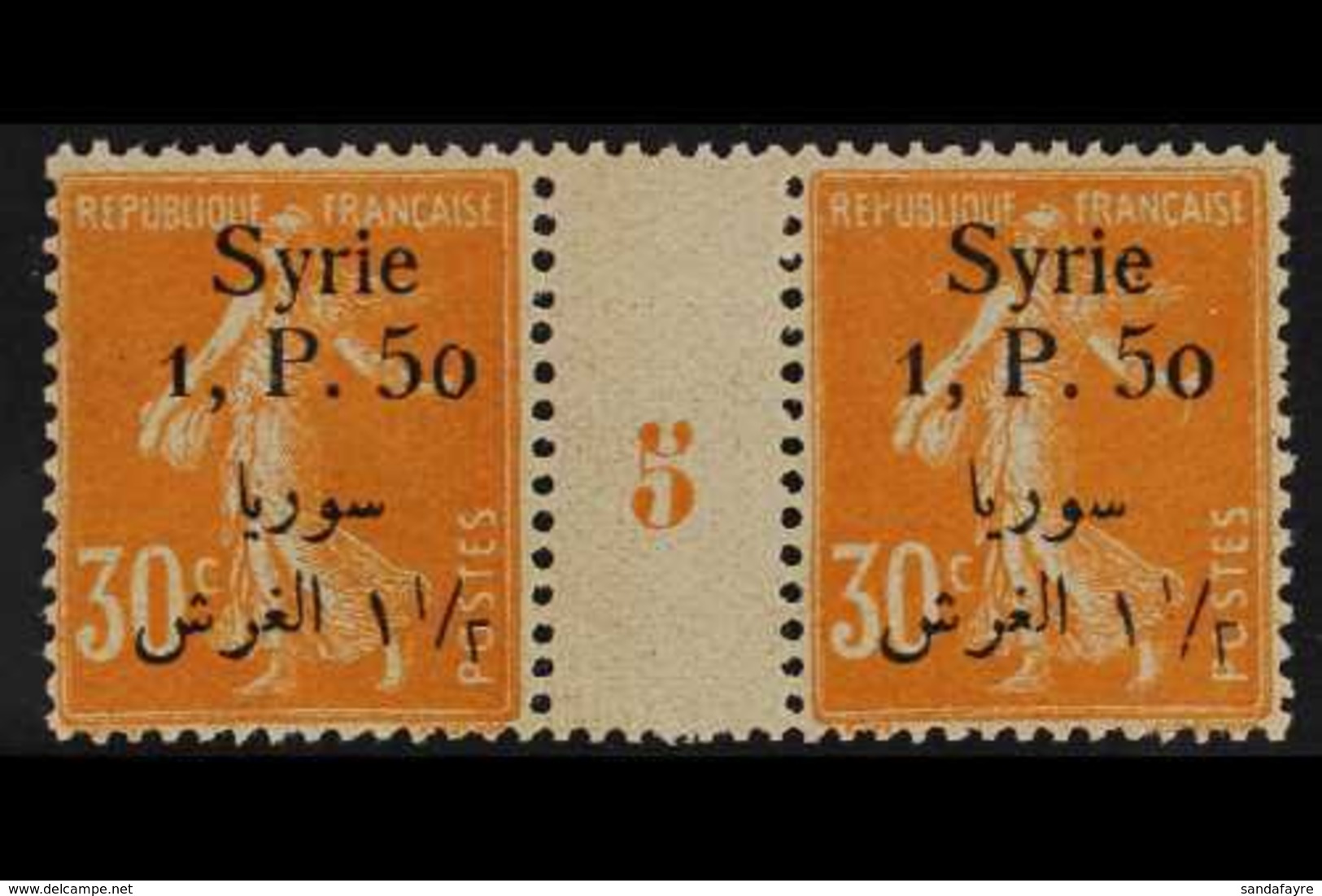 SYRIA 1924-25 overprinted "Syria & Bilingual Surcharge" 1pi.50 On 30c Orange Millesimes, Number 5, Maury 150, Superb, Ne - Sonstige & Ohne Zuordnung