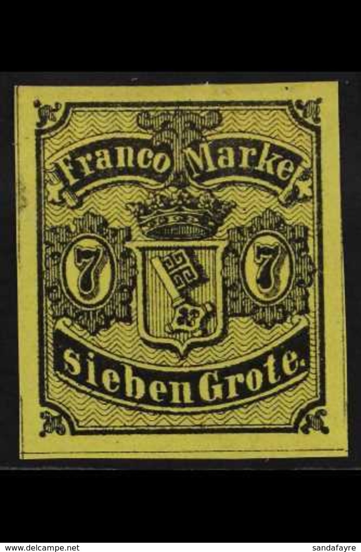 BREMEN 1860 7gr Black On Yellow (Michel 3, SG 4), Very Fine Mint, Four Large Margins, Very Fresh, A Lovely Stamp. For Mo - Sonstige & Ohne Zuordnung