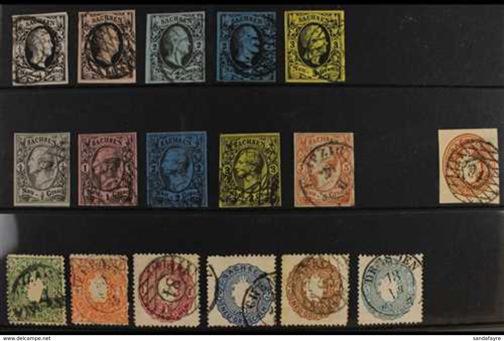 SAXONY 1851-1863 USED COLLECTION On A Stock Card, All Different, Includes 1851-55 Set Incl Both 2ngr (all With Four Marg - Altri & Non Classificati