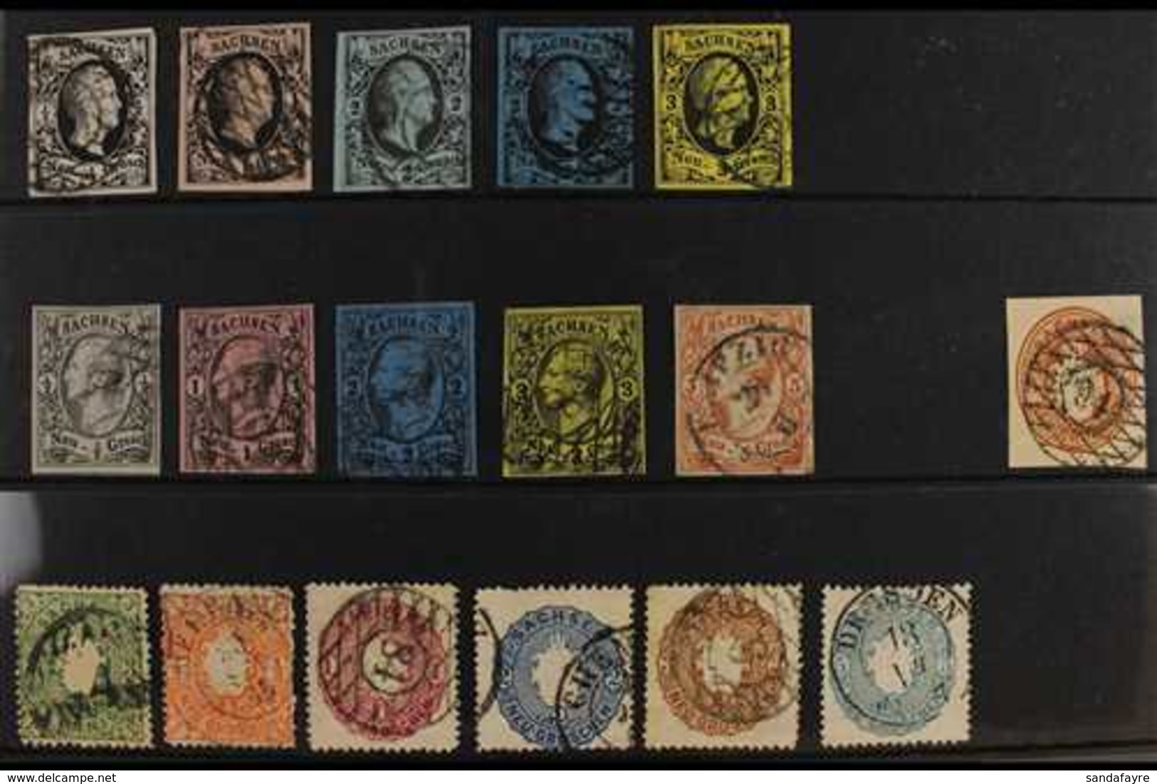 SAXONY 1851-1863 USED COLLECTION On A Stock Card, All Different, Includes 1851-55 Set Incl Both 2ngr (all With Four Marg - Sonstige & Ohne Zuordnung