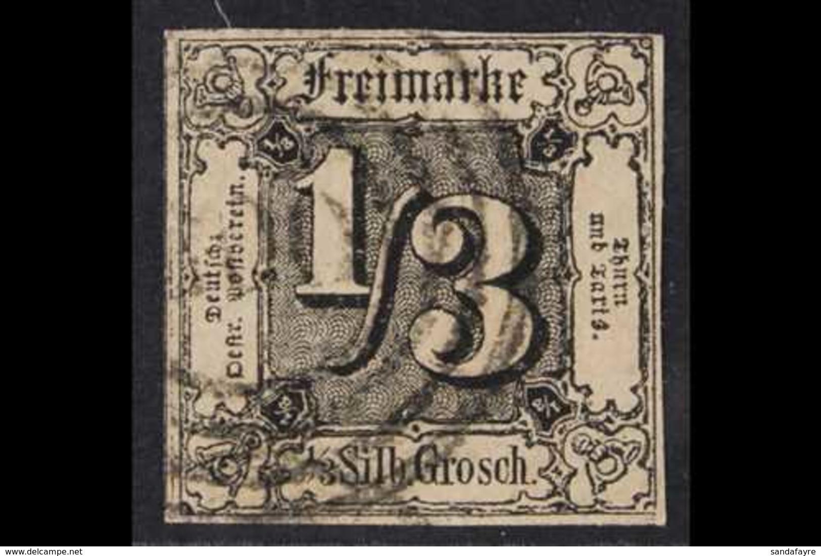 THURN & TAXIS NORTHERN DISTRICT 1852-58 1/3sgr Black On Fresh (Michel 2, SG 2), Fine Used, Four Margins. For More Images - Sonstige & Ohne Zuordnung